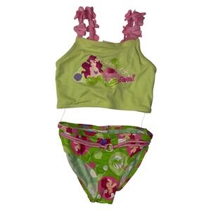 Vintage Y2K Disney Ariel The Little Mermaid 2 Piece Swimsuit Green Pink 4T As Is